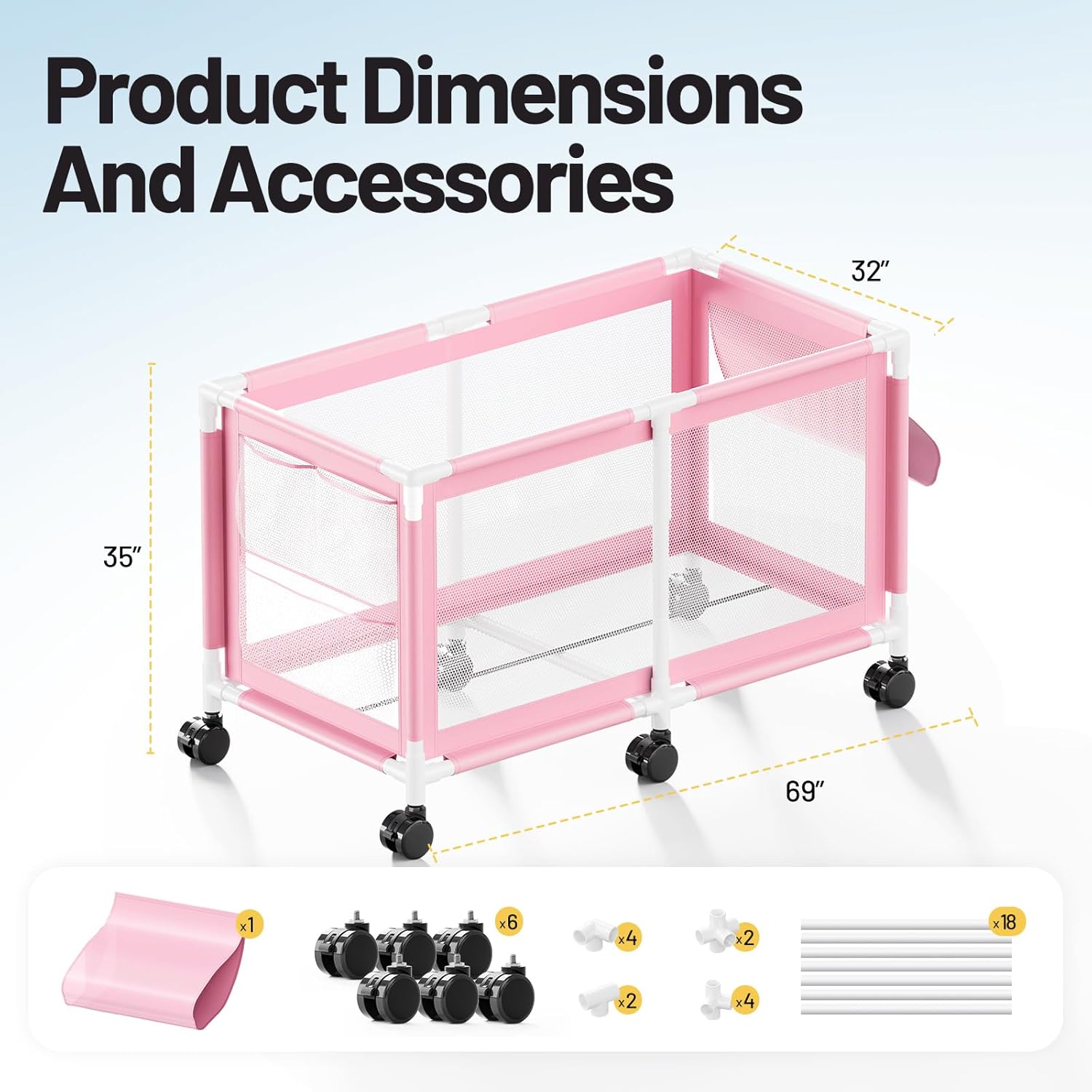 280 - Gallon Extra Large Pool Storage Bin – 69" Rolling Mesh Organizer (Pink) - with | Sold by Uncle Wiener's Wholesale
