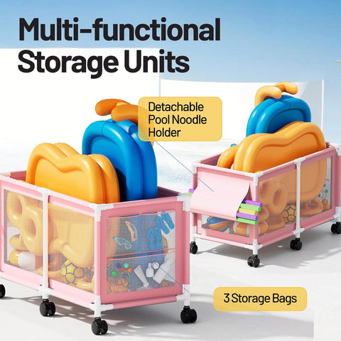 280 - Gallon Extra Large Pool Storage Bin – 69" Rolling Mesh Organizer (Pink) - with | Sold by Uncle Wiener's Wholesale