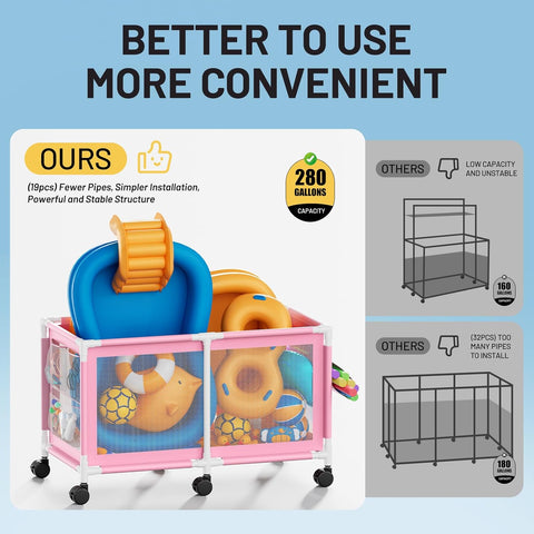 280 - Gallon Extra Large Pool Storage Bin – 69" Rolling Mesh Organizer (Pink) - with | Sold by Uncle Wiener's Wholesale