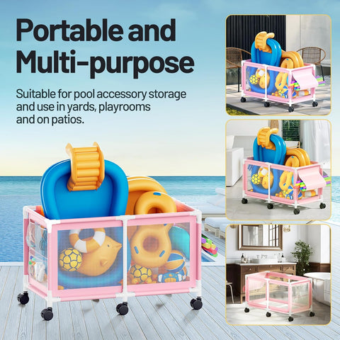 280 - Gallon Extra Large Pool Storage Bin – 69" Rolling Mesh Organizer (Pink) - with | Sold by Uncle Wiener's Wholesale
