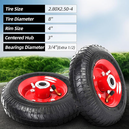 Pneumatic Tire & Wheel Assembly 2-Pack Replacement Wheels 2.80/2.50-4, 13x4.00-6 & 4.80/4.00-8 for Hand Trucks, Wheelbarrows, Carts, Dollies & Garden Trailers