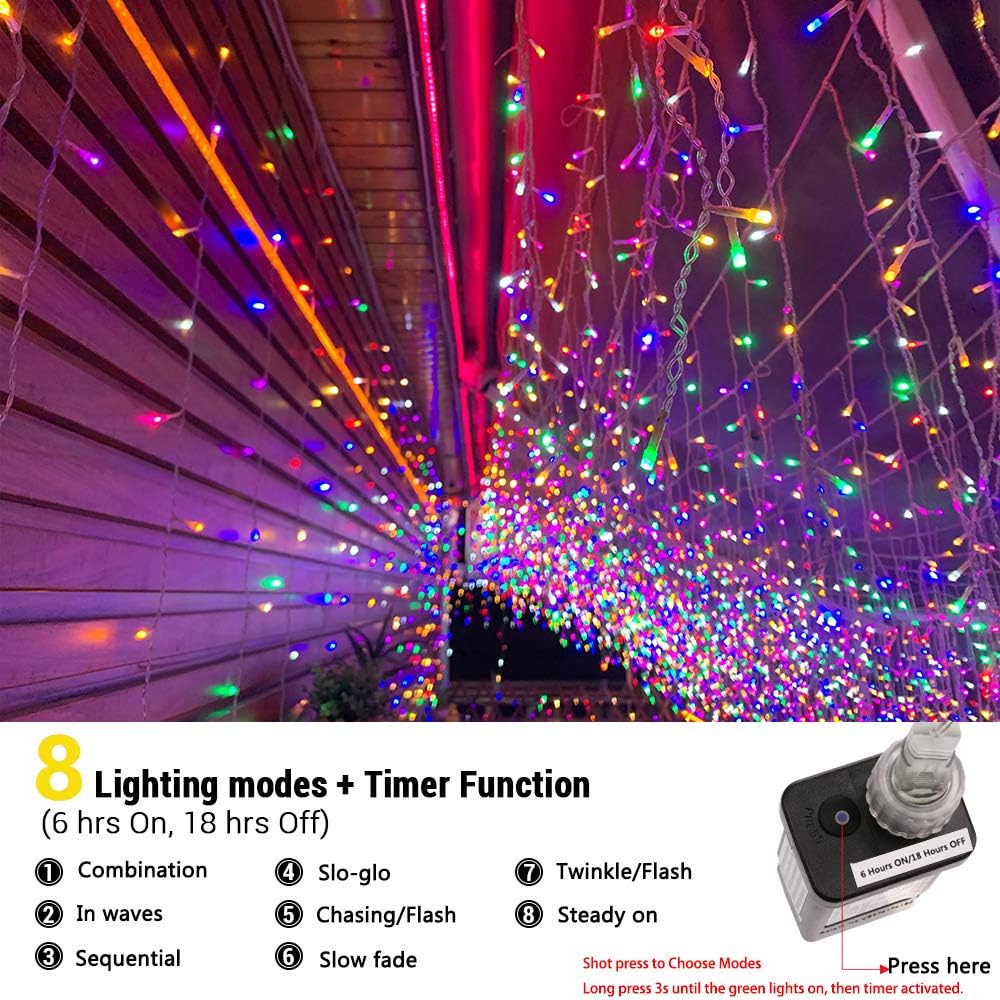 29.5 ft (360 LED) RGB & Bright White Icicle Curtain Lights Outdoor with 8 Modes & 60 Drops - with RGB Color | Sold by Uncle Wiener's Wholesale