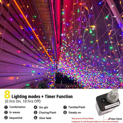 29.5 ft (360 LED) RGB & Bright White Icicle Curtain Lights Outdoor with 8 Modes & 60 Drops - with RGB Color | Sold by Uncle Wiener's Wholesale
