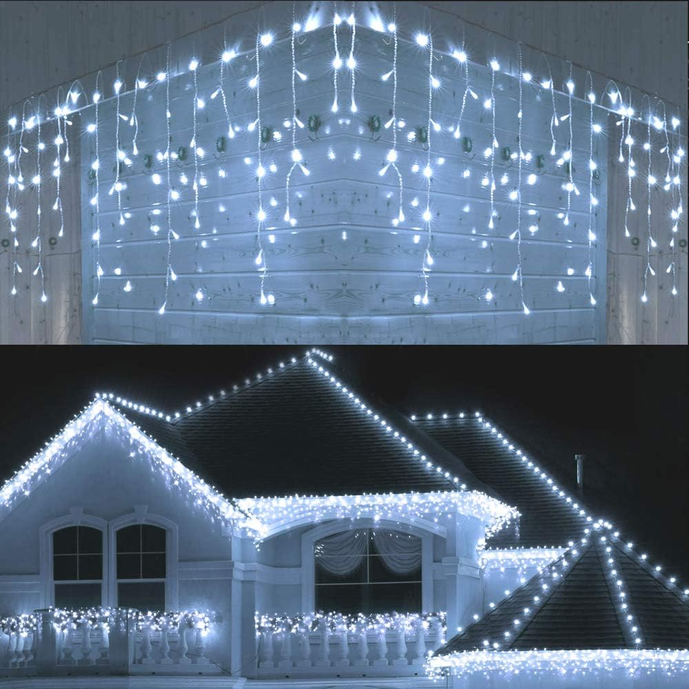 29.5 ft (360 LED) RGB & Bright White Icicle Curtain Lights Outdoor with 8 Modes & 60 Drops - with Bright White | Sold by Uncle Wiener's Wholesale