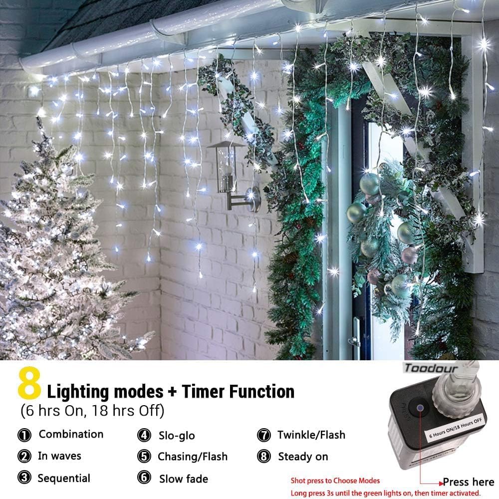 29.5 ft (360 LED) RGB & Bright White Icicle Curtain Lights Outdoor with 8 Modes & 60 Drops - with RGB Color | Sold by Uncle Wiener's Wholesale