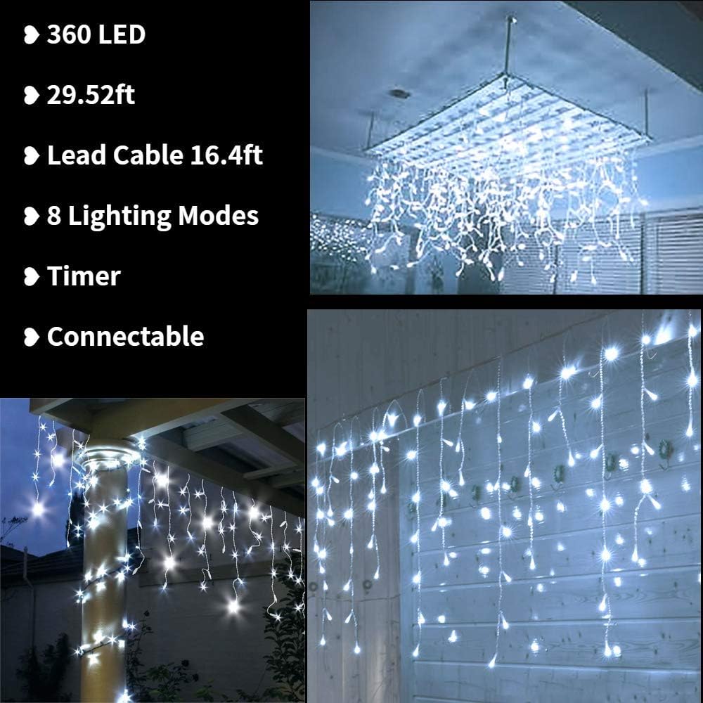 29.5 ft (360 LED) RGB & Bright White Icicle Curtain Lights Outdoor with 8 Modes & 60 Drops - with RGB Color | Sold by Uncle Wiener's Wholesale