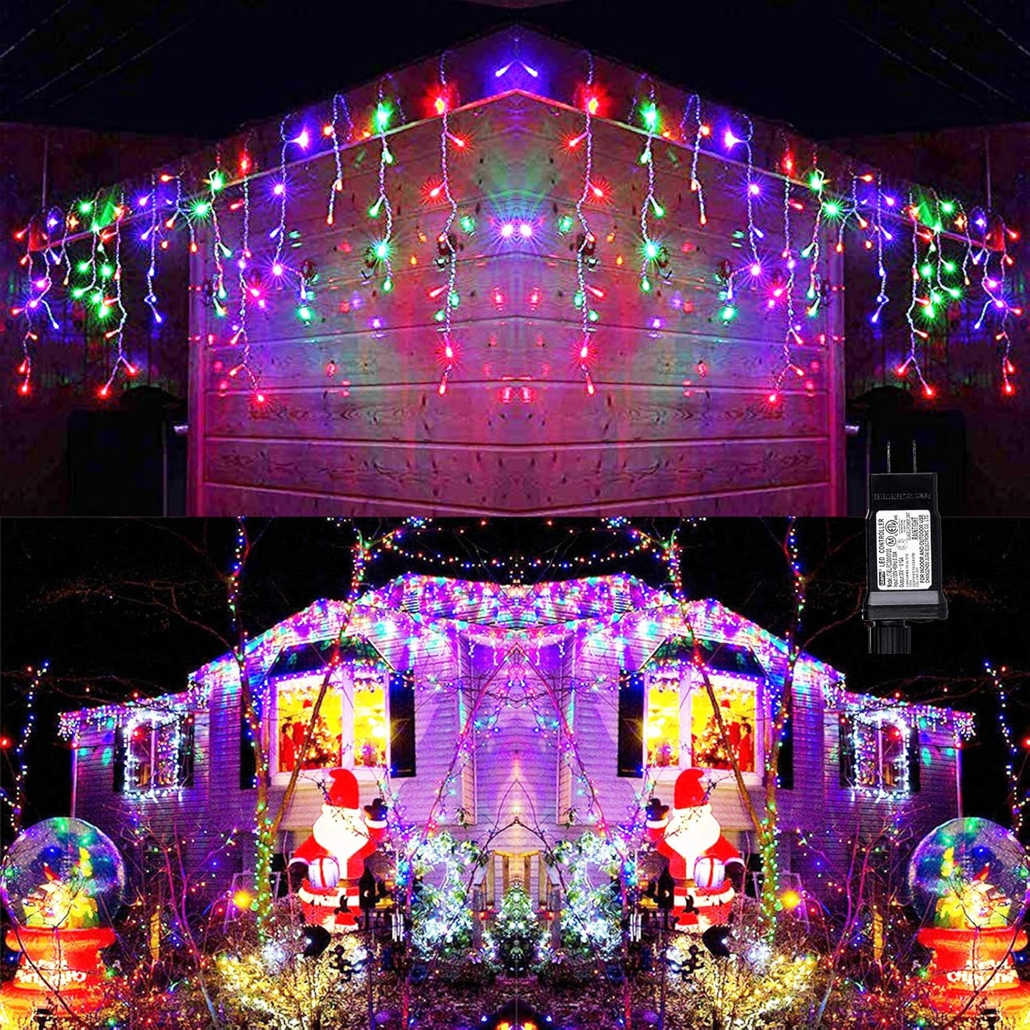 29.5 ft (360 LED) RGB & Bright White Icicle Curtain Lights Outdoor with 8 Modes & 60 Drops - with RGB Color | Sold by Uncle Wiener's Wholesale