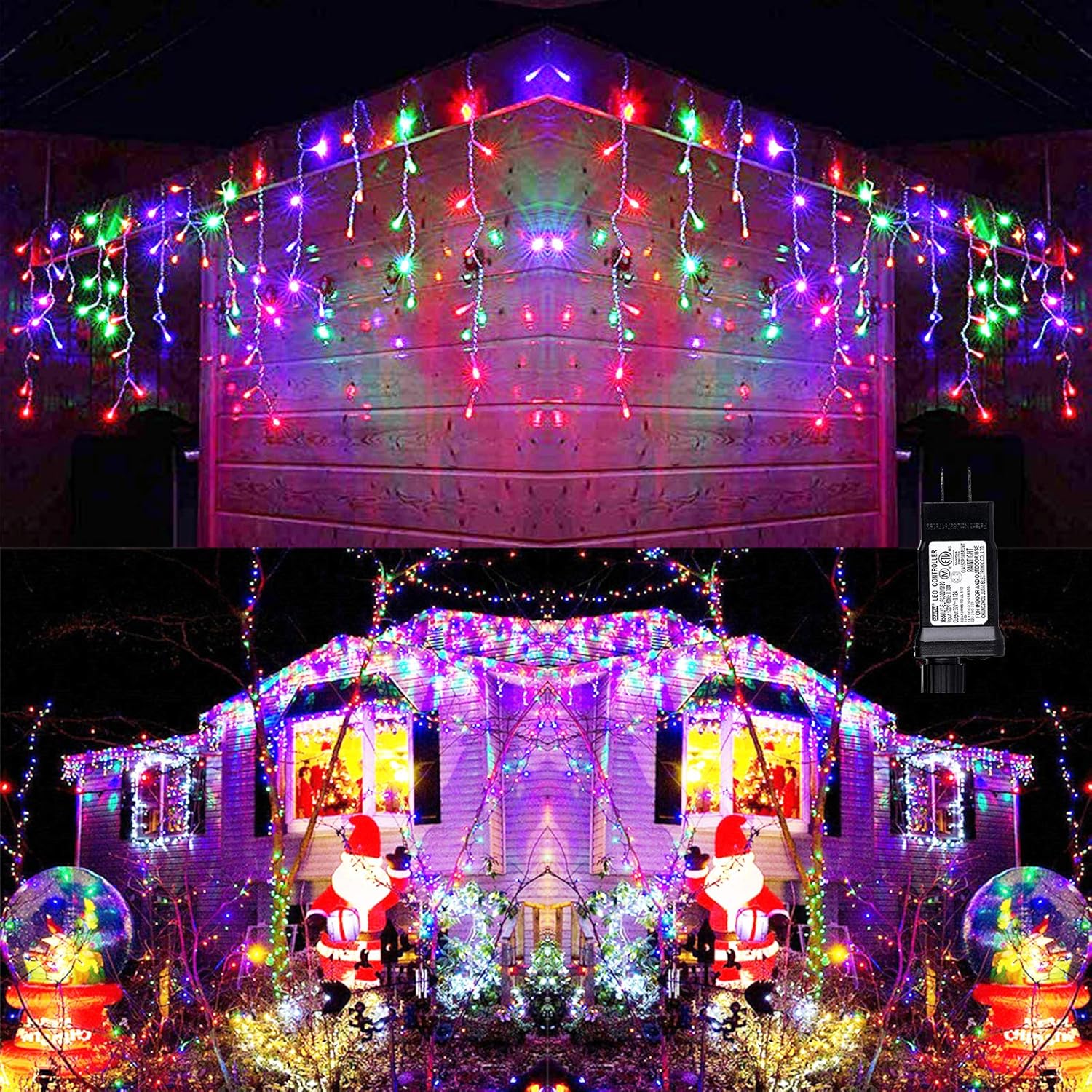29.5 ft (360 LED) RGB & Bright White Icicle Curtain Lights Outdoor with 8 Modes & 60 Drops - with RGB Color | Sold by Uncle Wiener's Wholesale