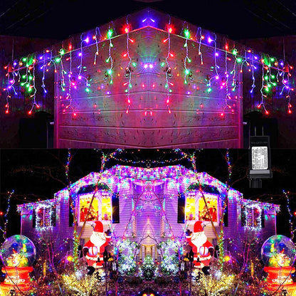 29.5 ft (360 LED) RGB & Bright White Icicle Curtain Lights Outdoor with 8 Modes & 60 Drops - with RGB Color | Sold by Uncle Wiener's Wholesale