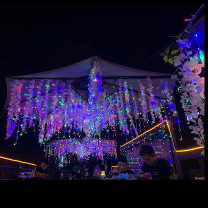29.5 ft (360 LED) RGB & Bright White Icicle Curtain Lights Outdoor with 8 Modes & 60 Drops - with RGB Color | Sold by Uncle Wiener's Wholesale