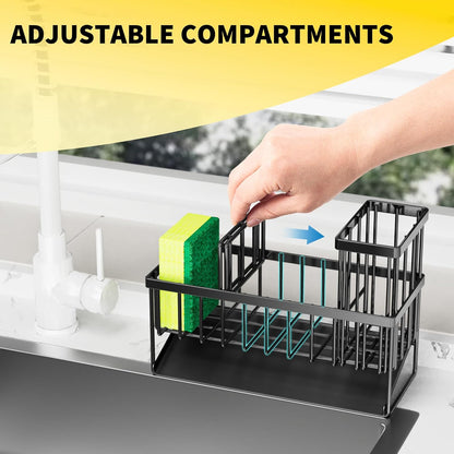Kitchen Sink Caddy Organizer 9.25" Sponge Holder, Soap Brush Storage Rack &amp; Countertop Dish Tool Organizer S1362