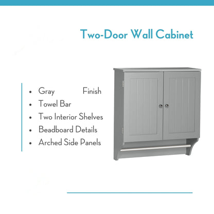 2 Door Bathroom Medicine Cabinet Wall Mounted Storage with Towel Bar White / Grey