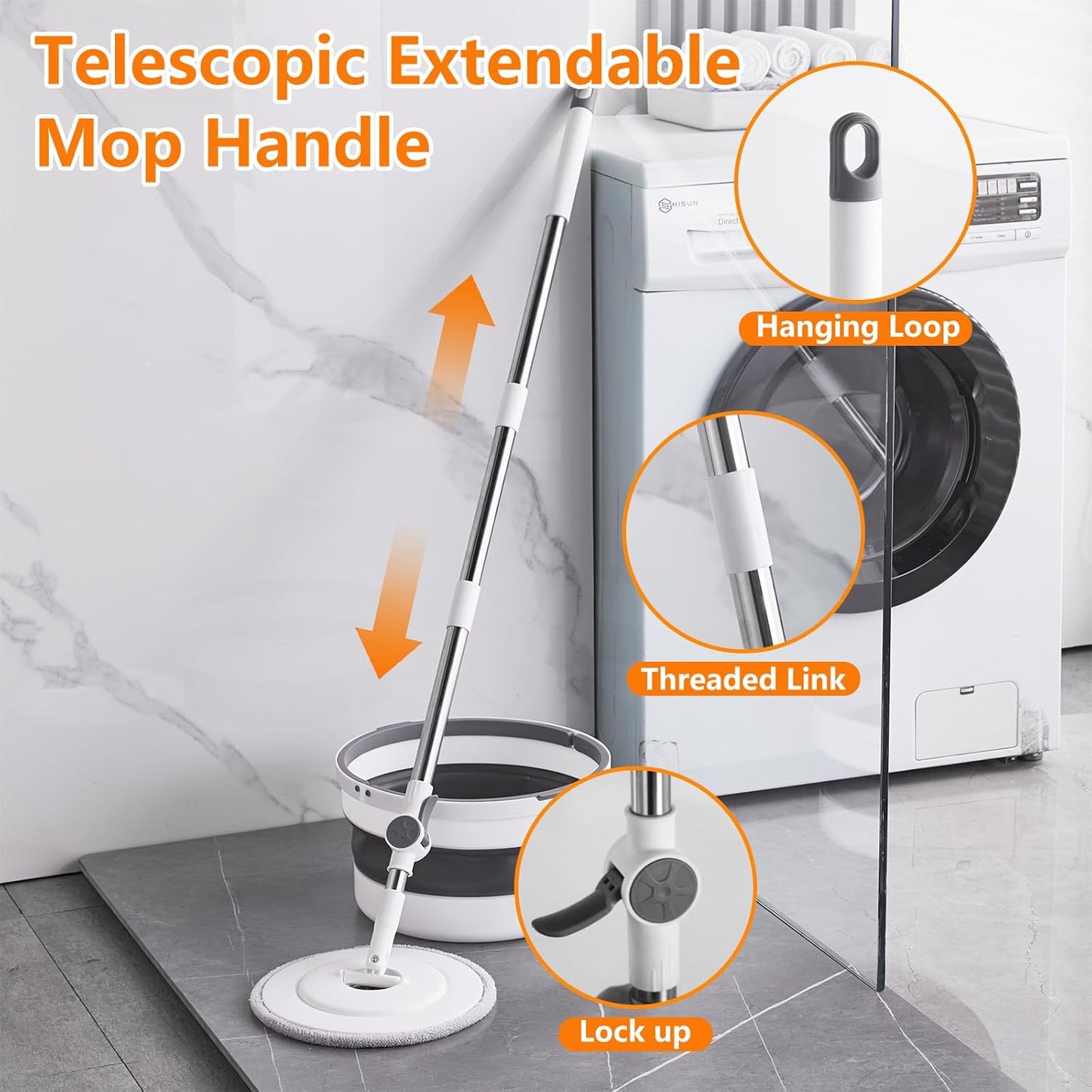 Folding Bucket Mop with 2 Microfiber Pads, Collapsible Pail &amp; Compact Floor Cleaning Mop Set S1365