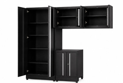  4-Piece Stainless Steel Garage Cabinet Set with Workbench, Wall Cabinets & Tall Storage Cabinet HTC3280PC