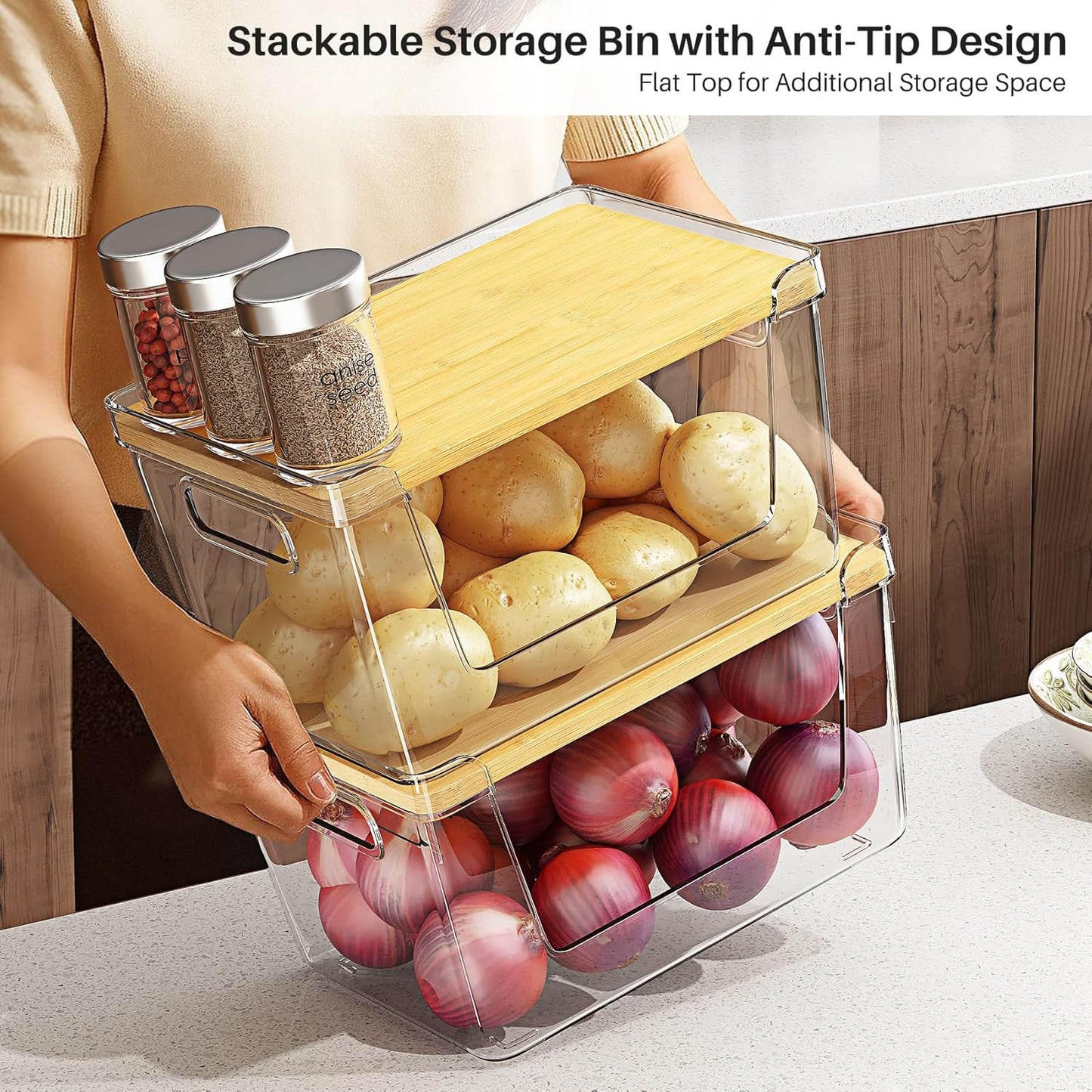 2PCS Pantry Organizer Stackable Storage Bins with Lid Handle Kitchen Produce S1357 - with | Sold by Uncle Wiener's Wholesale