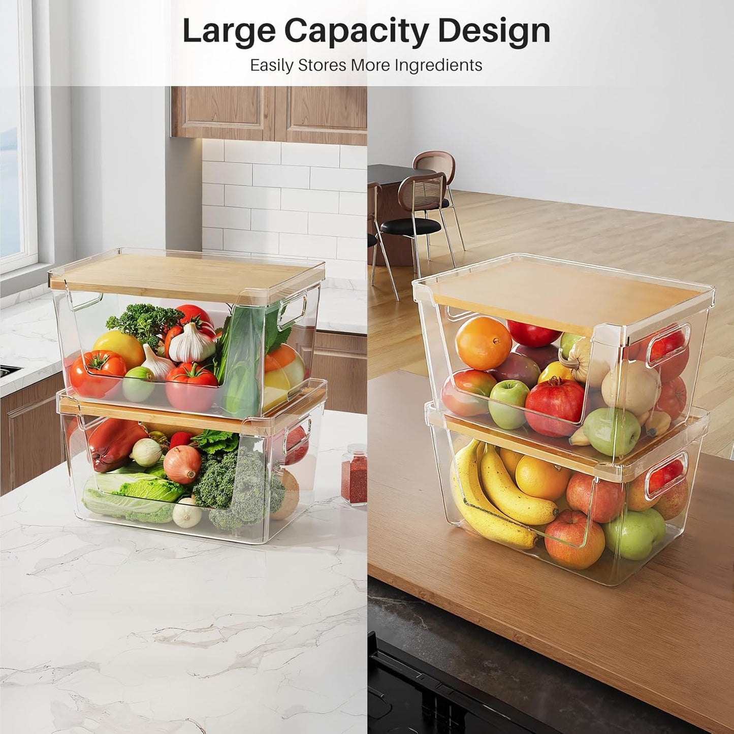 2PCS Pantry Organizer Stackable Storage Bins with Lid Handle Kitchen Produce S1357 - with | Sold by Uncle Wiener's Wholesale