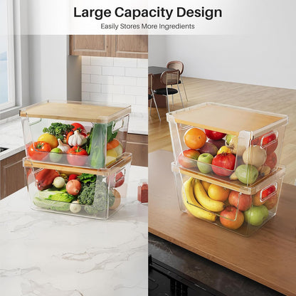 2PCS Pantry Organizer Stackable Storage Bins with Lid Handle Kitchen Produce S1357 - with | Sold by Uncle Wiener's Wholesale