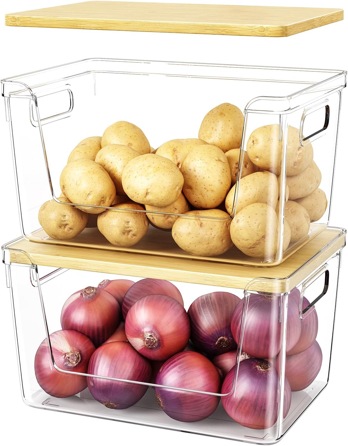 2PCS Pantry Organizer Stackable Storage Bins with Lid Handle Kitchen Produce S1357 - with | Sold by Uncle Wiener's Wholesale