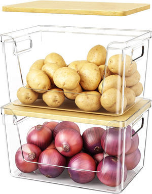 2PCS Pantry Organizer Stackable Storage Bins with Lid Handle Kitchen Produce S1357