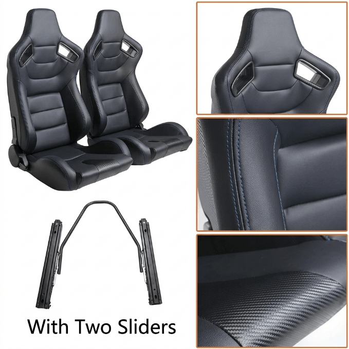 2PCS Universal Adjustable Racing Seats – PVC Leather Bucket Style for Cars & Trucks - Furniture with Solid Black | Sold by Uncle Wiener's Wholesale