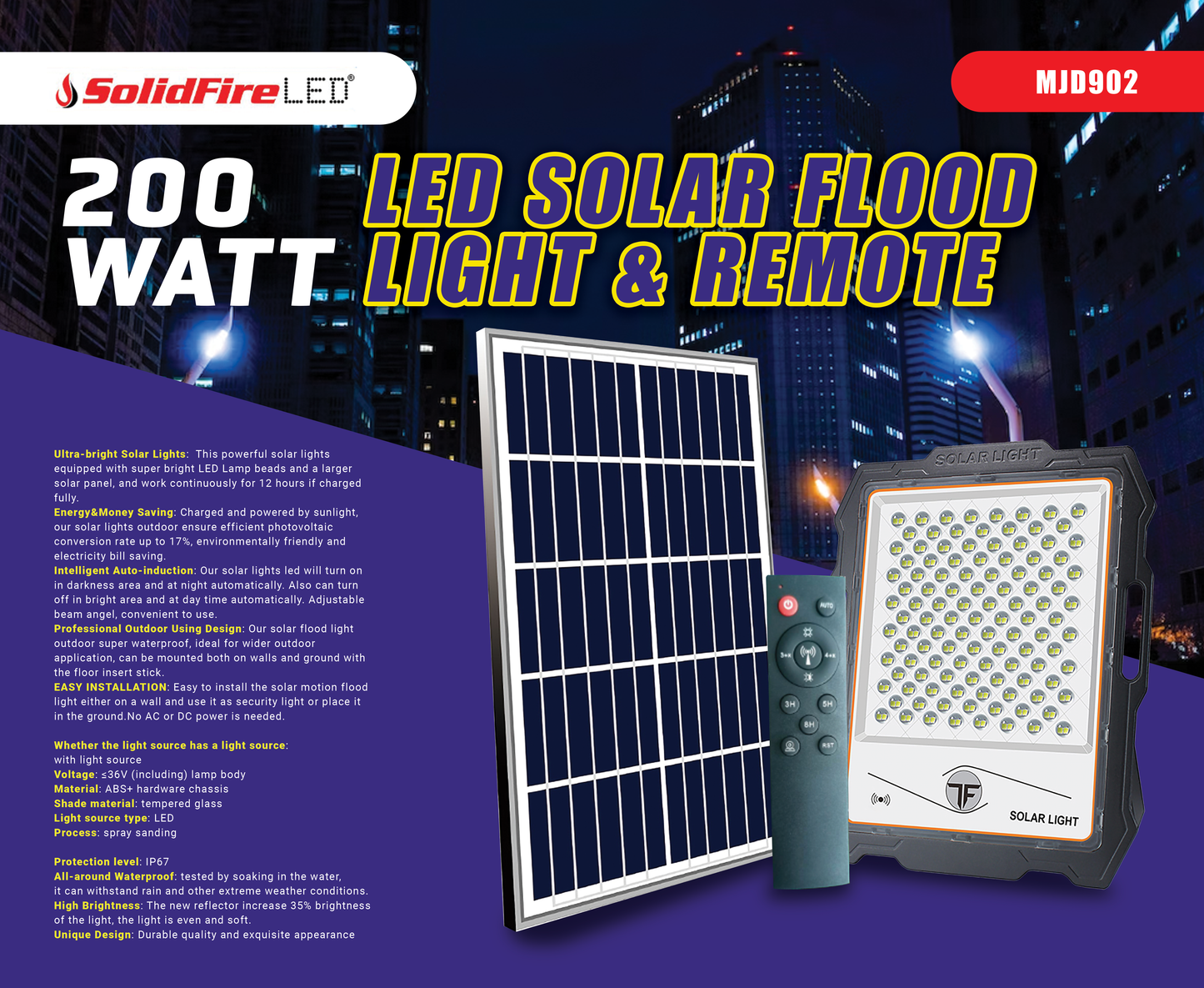 200W 500W 800W LED Solar Flood Light Outdoor Motion Sensor Remote Off Grid Battery Powered Security Light