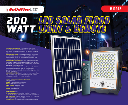 200W 500W 800W LED Solar Flood Light Outdoor Motion Sensor Remote Off Grid Battery Powered Security Light