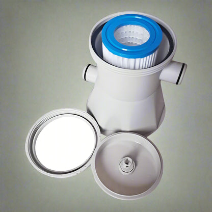 Swimming pool filter pump kit with filter cartridge

Easy-installation pool filtration system with hoses

Pool pump and filter combo for clean water

White filter pump for above-ground pools

Complete pool filtration pump kit with accessories