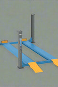 Blue 4-post car lift in a workshop setting

Top-down view of the HFL4065E vehicle lift

Vehicle raised on blue 4-post lift

Hydraulic-powered truck lift hoist

Portable heavy-duty automotive lift with ramps