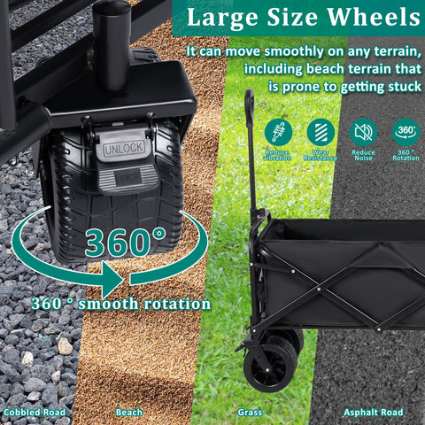 New Collapsible Folding Beach Wagon Cart – Heavy Duty 500 lbs Capacity, 10" All-Terrain Wheels, Adjustable Handle