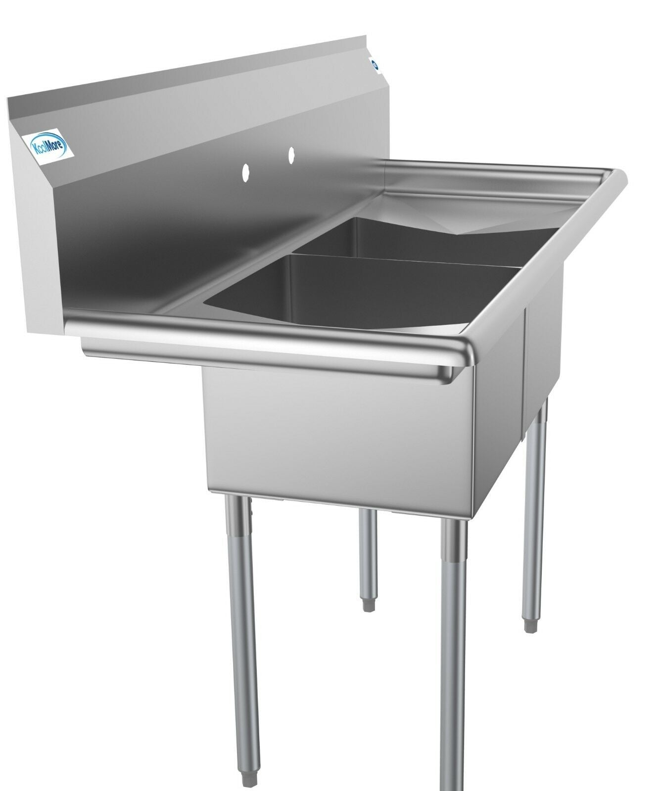 2 Compartment NSF Stainless Steel Prep Sink with Drainboard – 14" x 16" Bowls – Commercial Kitchen Sink 2C14161