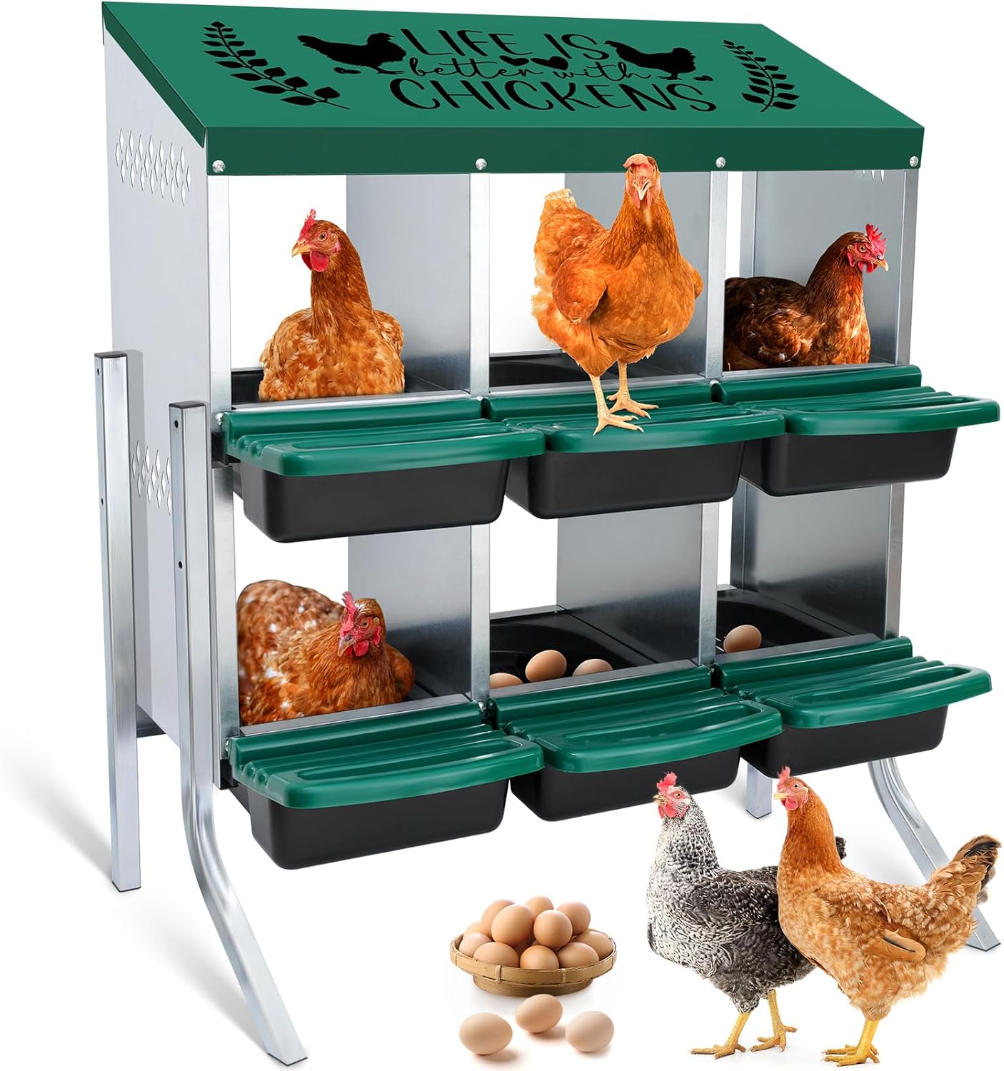 3 Compartment Chicken Nesting Boxes – Roll Away Egg Laying Box for Hens 768421000000 - with | Sold by Uncle Wiener's Wholesale