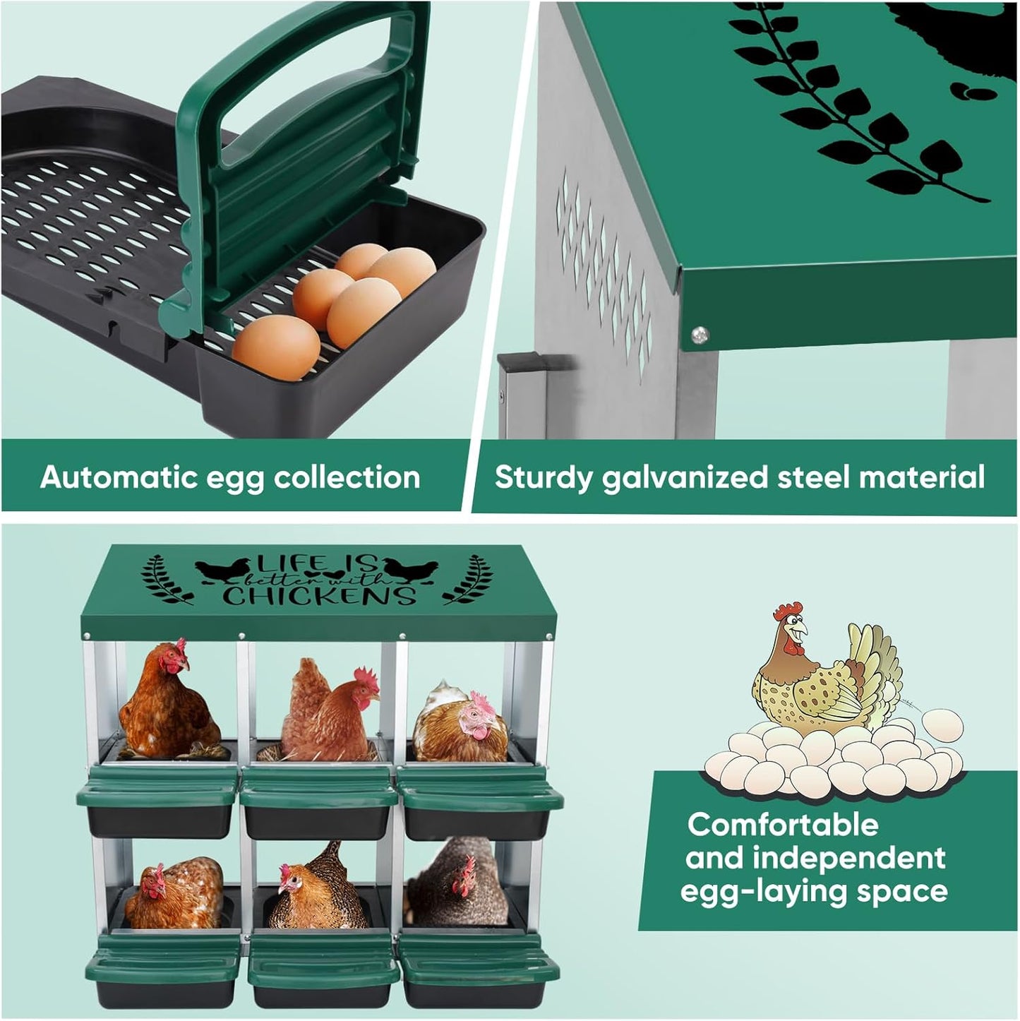 3 Compartment Chicken Nesting Boxes – Roll Away Egg Laying Box for Hens 768421000000 - with | Sold by Uncle Wiener's Wholesale