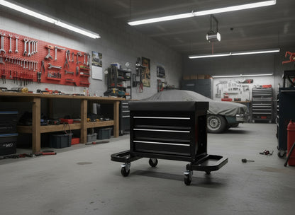 3 - Drawer Rolling Mechanics Seat with Tool Chest, Side Trays & Padded Cushion – 180KG Capacity Model MUSTB - with | Sold by Uncle Wiener's Wholesale