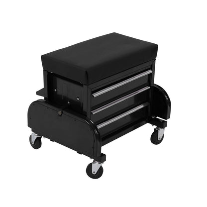 3 - Drawer Rolling Mechanics Seat with Tool Chest, Side Trays & Padded Cushion – 180KG Capacity Model MUSTB - with | Sold by Uncle Wiener's Wholesale