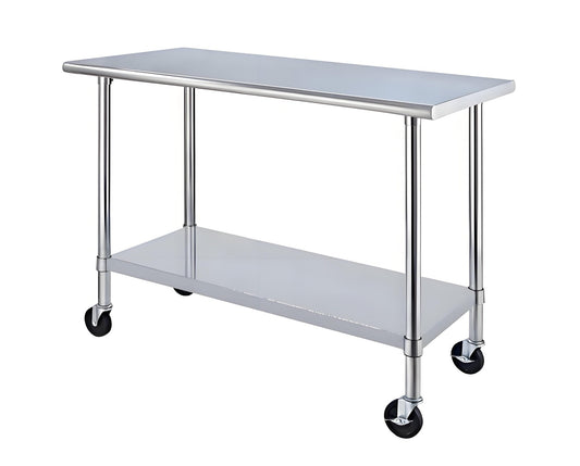 3 Ft Commercial Stainless Steel Work Table with Wheels – Heavy Duty Utility Prep Table (Model: 1224544) - with | Sold by Uncle Wiener's Wholesale
