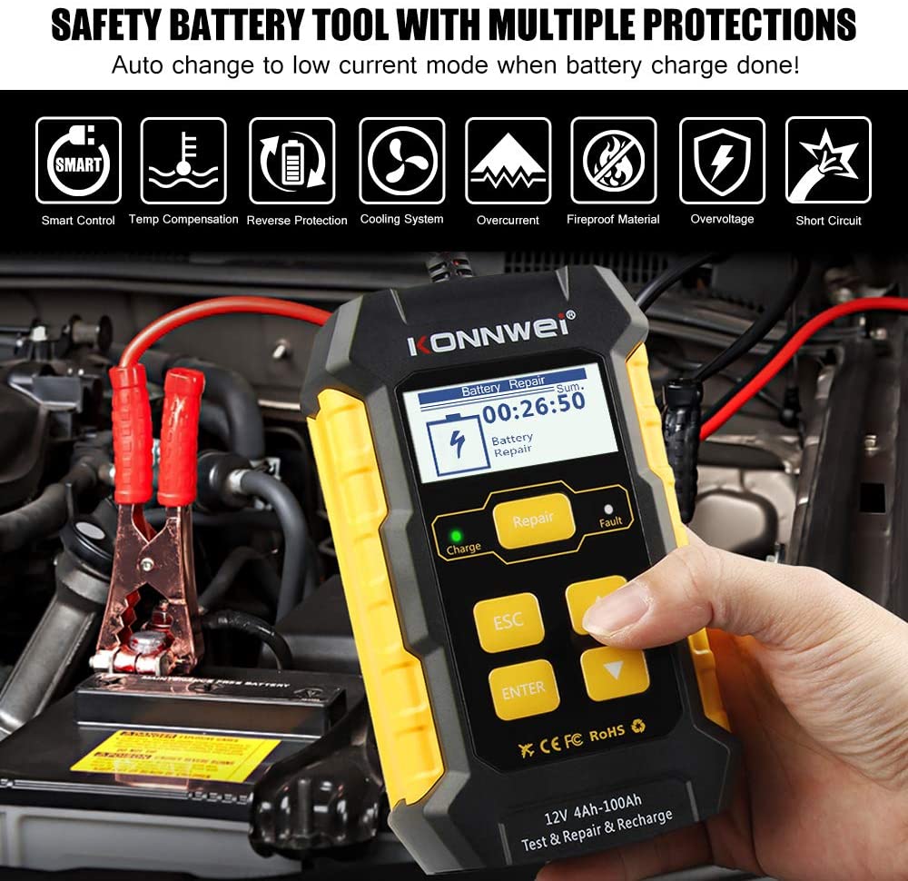 3 - in - 1 12V Battery Charger, Tester & Maintainer – KONNWEI KW510 - with | Sold by Uncle Wiener's Wholesale