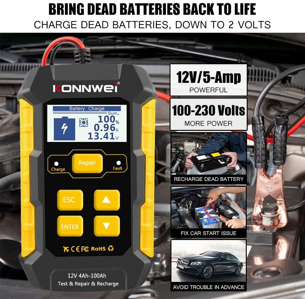 3 - in - 1 12V Battery Charger, Tester & Maintainer – KONNWEI KW510 - with | Sold by Uncle Wiener's Wholesale
