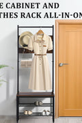 3 in 1 Industrial Coat Rack with Bench and Shoe Storage Shelf Entryway Organizer Freestanding 71 Inch AMMDR1836 - with | Sold by Uncle Wiener's Wholesale