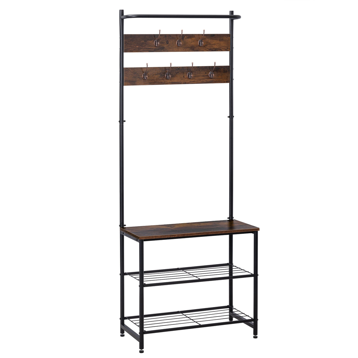 3 in 1 Industrial Coat Rack with Bench and Shoe Storage Shelf Entryway ...
