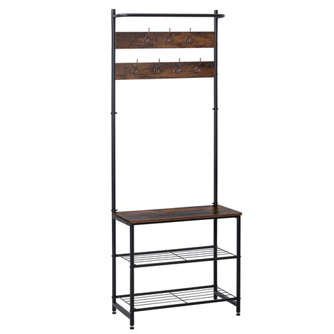 3 in 1 Industrial Coat Rack with Bench and Shoe Storage Shelf Entryway Organizer Freestanding 71 Inch AMMDR1836 - with | Sold by Uncle Wiener's Wholesale