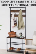 3 in 1 Industrial Coat Rack with Bench and Shoe Storage Shelf Entryway Organizer Freestanding 71 Inch AMMDR1836 - with | Sold by Uncle Wiener's Wholesale