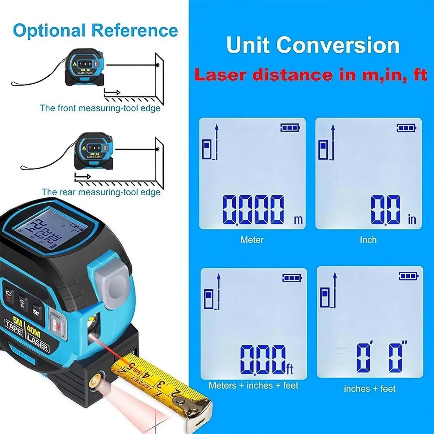 3 - in - 1 Laser Distance Meter 60 m Laser with 5 m Tape Measure 25 mm Wide 31LM605 - with | Sold by Uncle Wiener's Wholesale