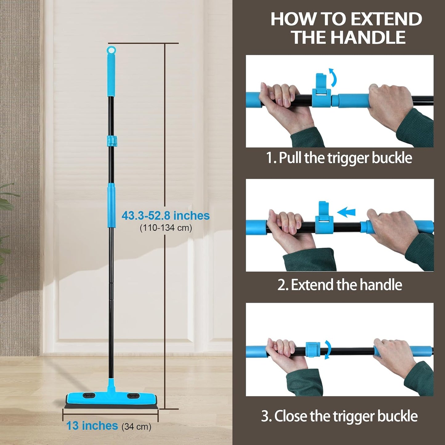 3 - in - 1 Rubber Carpet Rake Broom with Squeegee 52.8" Adjustable Handle Pet Hair Remover Tool - Shelters & Garages with | Sold by Uncle Wiener's Wholesale