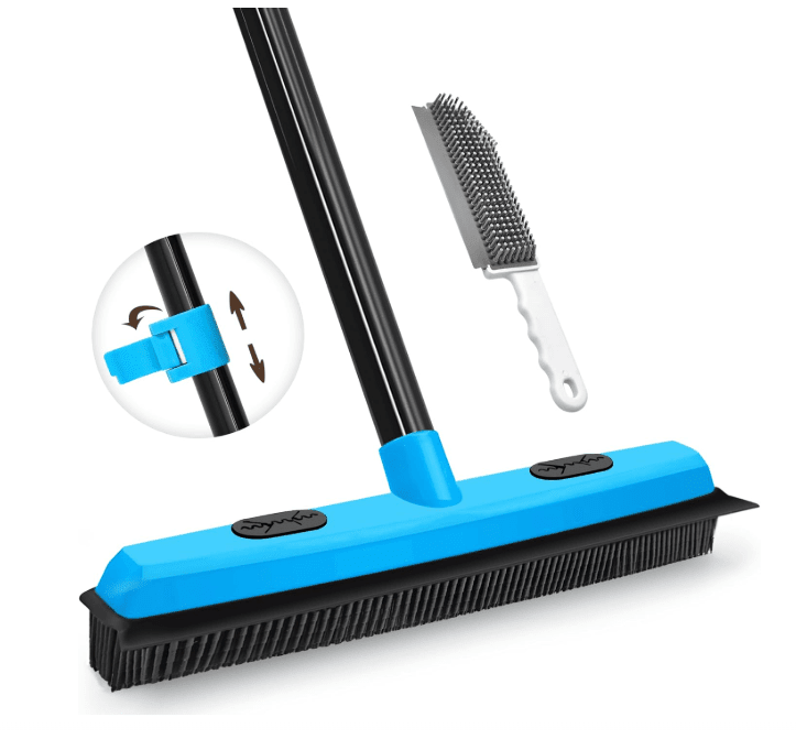3 - in - 1 Rubber Carpet Rake Broom with Squeegee 52.8" Adjustable Handle Pet Hair Remover Tool - Shelters & Garages with | Sold by Uncle Wiener's Wholesale