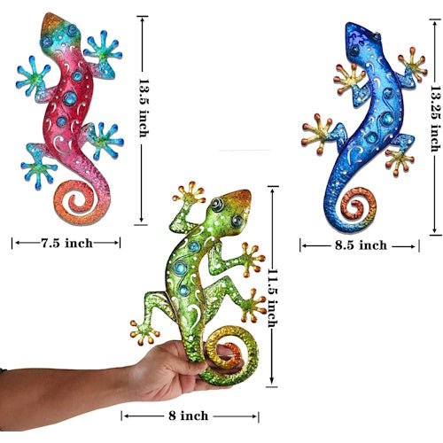 3-Pack Colourful Metal Gecko Lizard Wall Decor Set with UV Printing for Garden, Fence, Patio & Outdoor Decor ONWD1210 - with | Sold by Uncle Wiener's Wholesale