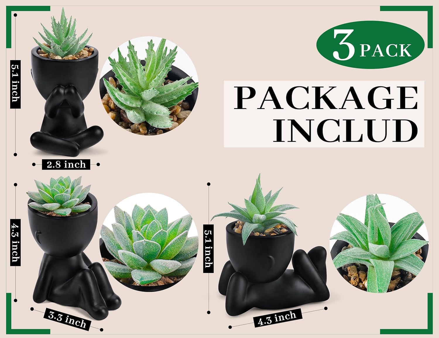 3 Pack Fake Plants Artificial Succulents Plants for Room Bathroom Home Office Desk Accessories Decor S6208 - with | Sold by Uncle Wiener's Wholesale