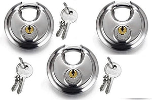 3-Pack Stainless Steel Disc Padlock 70mm with 2 Keys per Lock Heavy Duty Security Locks YH1256