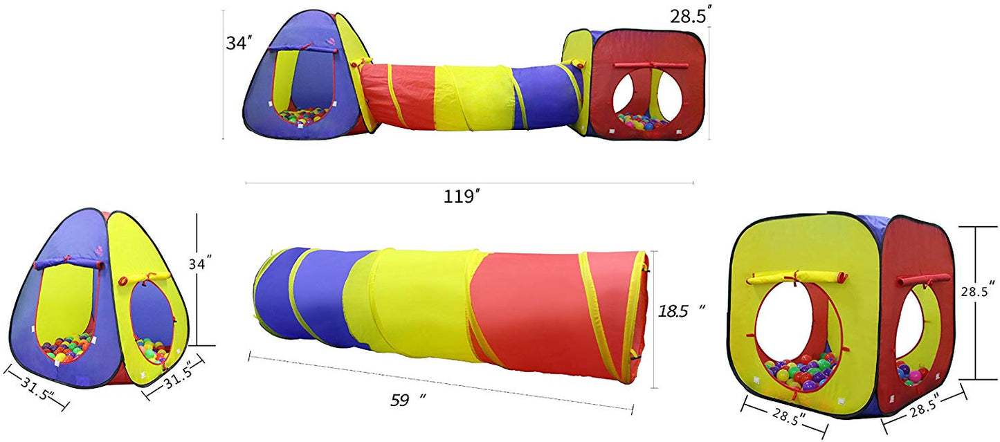 3 PCS Kids Play Tent with Tunnel and Ball Pit – Foldable Indoor & Outdoor Playhouse Set – RE1305 - with | Sold by Uncle Wiener's Wholesale