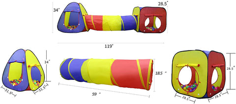 3 PCS Kids Play Tent with Tunnel and Ball Pit – Foldable Indoor & Outdoor Playhouse Set – RE1305 - with | Sold by Uncle Wiener's Wholesale