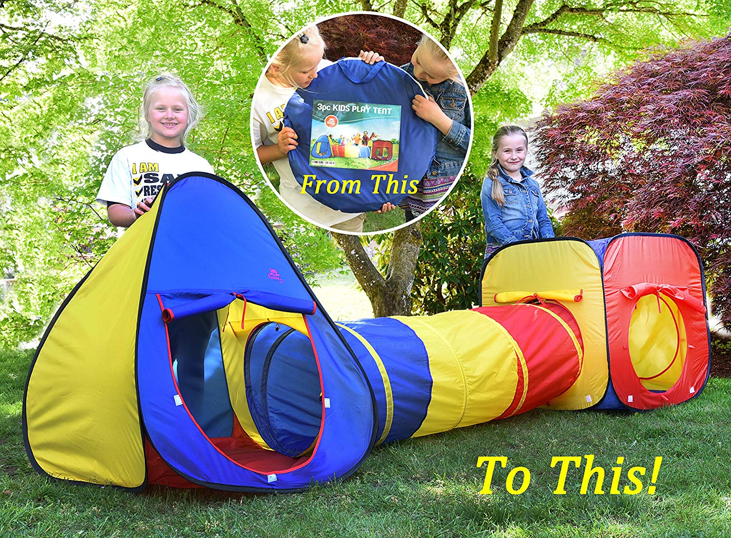 3 PCS Kids Play Tent with Tunnel and Ball Pit – Foldable Indoor & Outdoor Playhouse Set – RE1305 - with | Sold by Uncle Wiener's Wholesale
